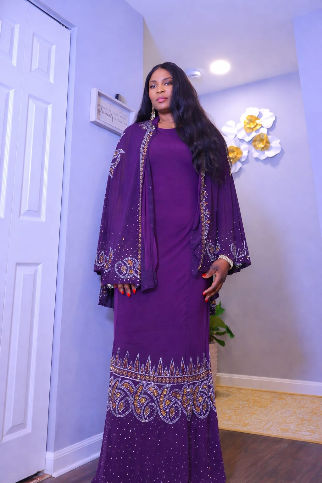 Stone Gown with Matching Scarf – Purple