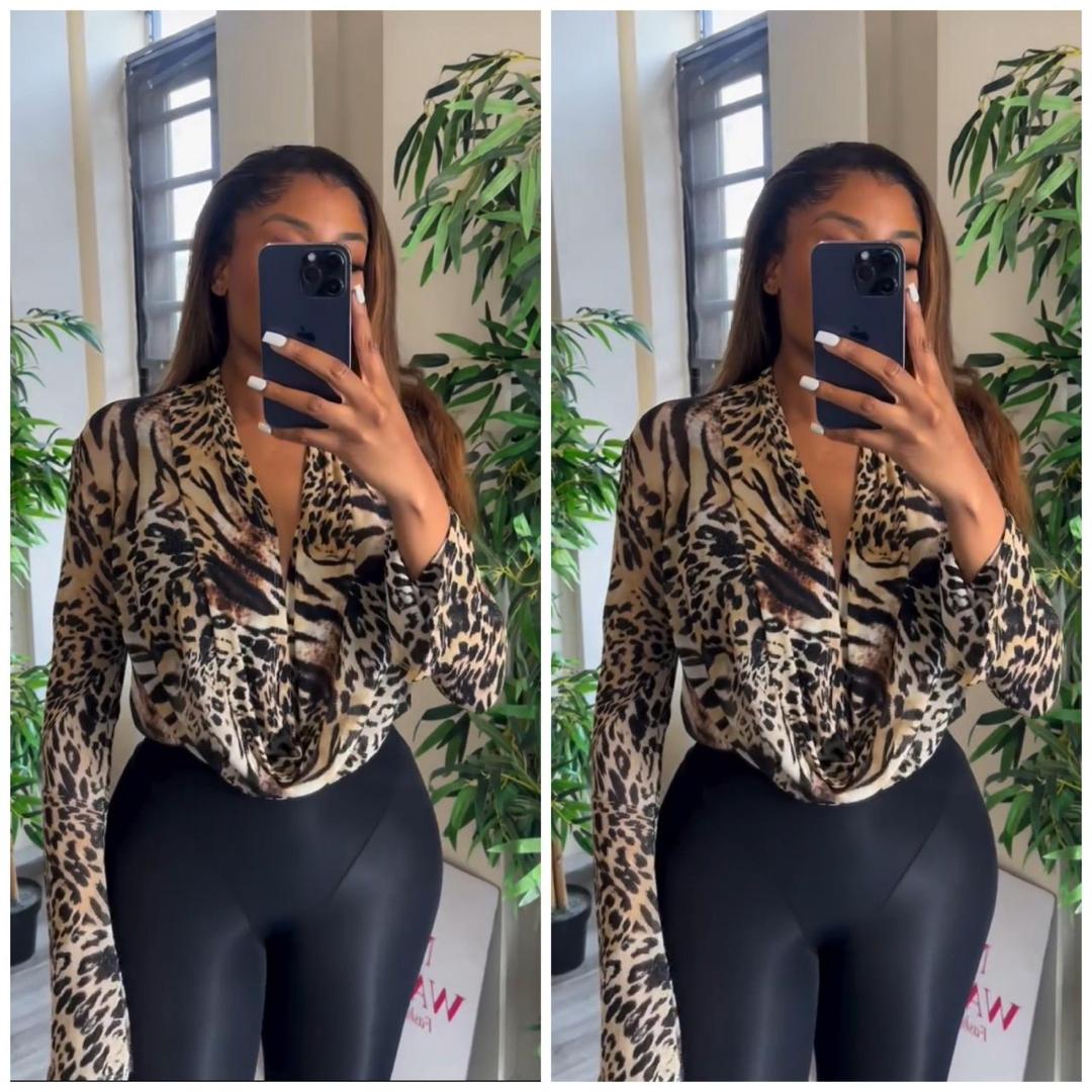 Animal Print Draped Front Flared Top