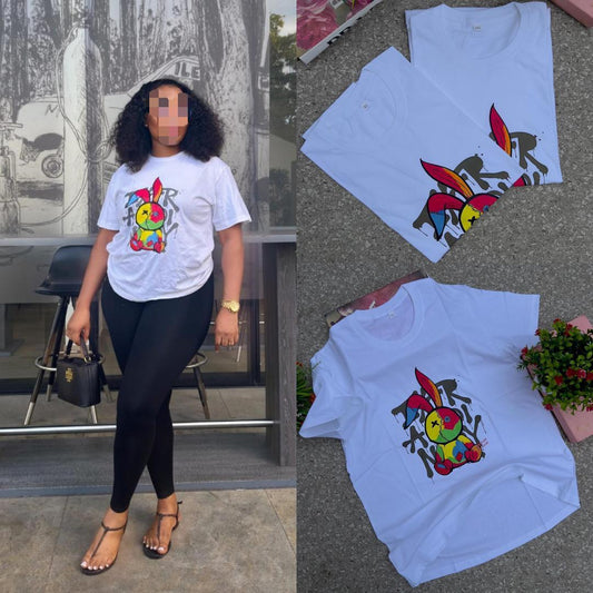 White Graphic Bunny Print Tee