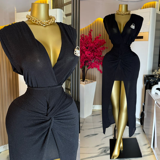 Luxury Black Shimmer High-Slit Evening Dress – Turkey Import