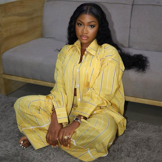 Casual Chic Yellow Striped 2-Piece Set