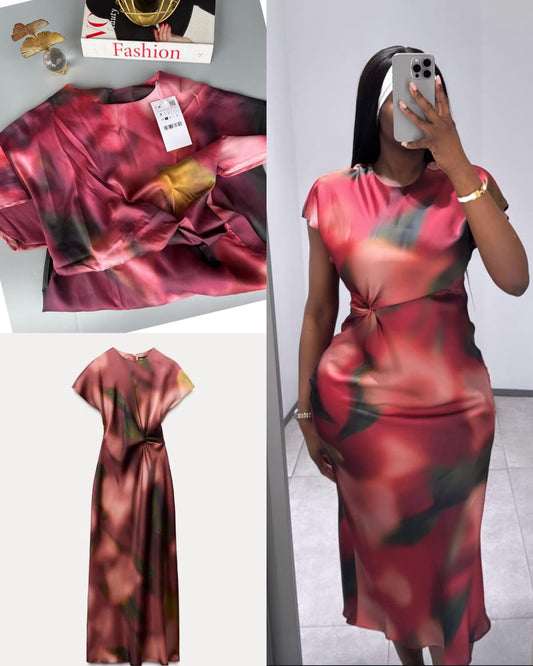 Luxury Satin Watercolor Maxi Dress