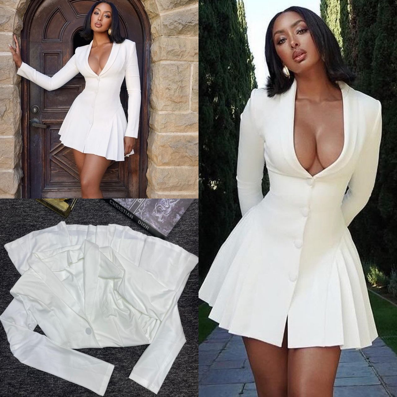 White Blazer-Style Pleated Mini Dress
