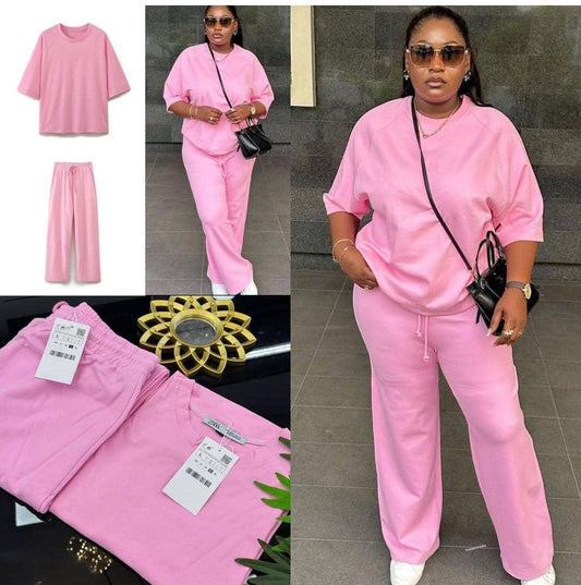 Casual Pink 2-Piece Set – Relaxed Tee &amp; Pants
