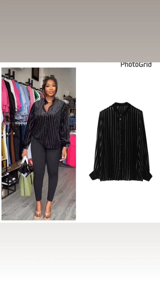 Luxe Black Velvet Stripe Shirt