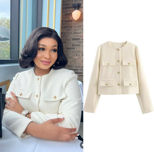 Elegant Cream Gold-Button Tweed Jacket