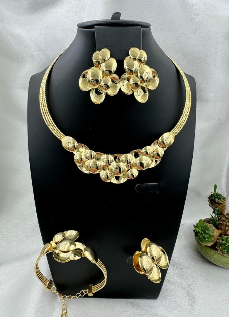 Radiant Gold Plated Statement Jewelry Set – Necklace, Earrings, Bracelet & Ring