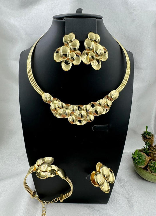 Radiant Gold Plated Statement Jewelry Set – Necklace, Earrings, Bracelet & Ring