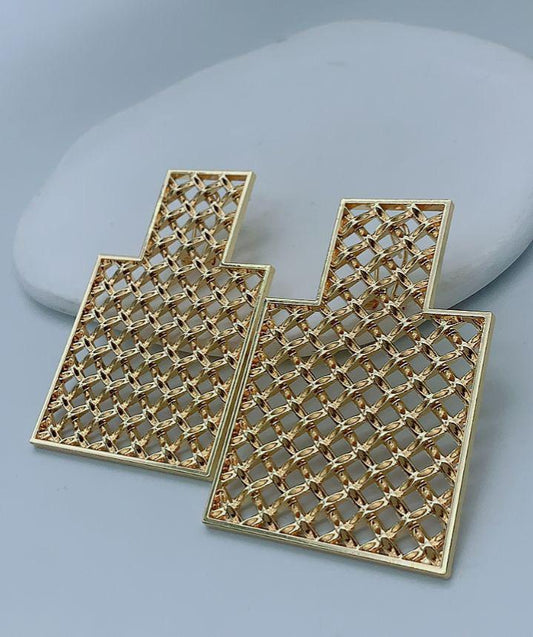 Geometric Lattice Gold Statement Earrings