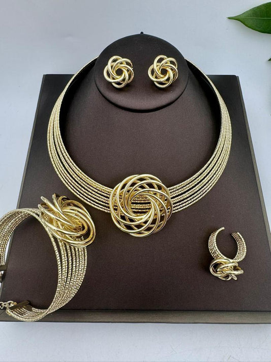 Elegant Gold Plated Knot Jewelry Set – Necklace, Earrings, Bracelet &amp; Ring