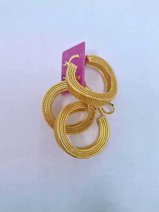 Triple Hoop Textured Gold Statement Earrings