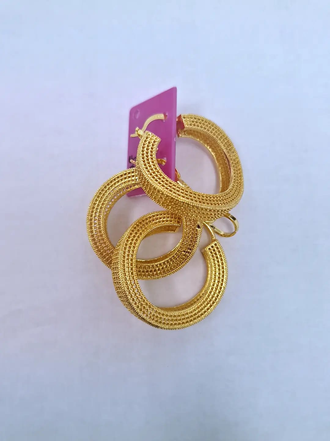 Triple Hoop Textured Gold Statement Earrings